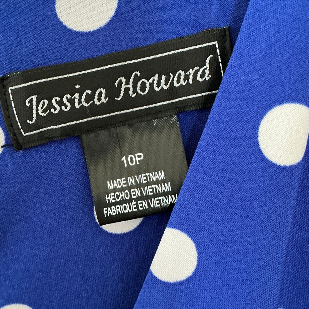 New! Beautiful royal blue faux polka dot wrap dress, Jessica Howard, size 10p - Picture 3 of 13